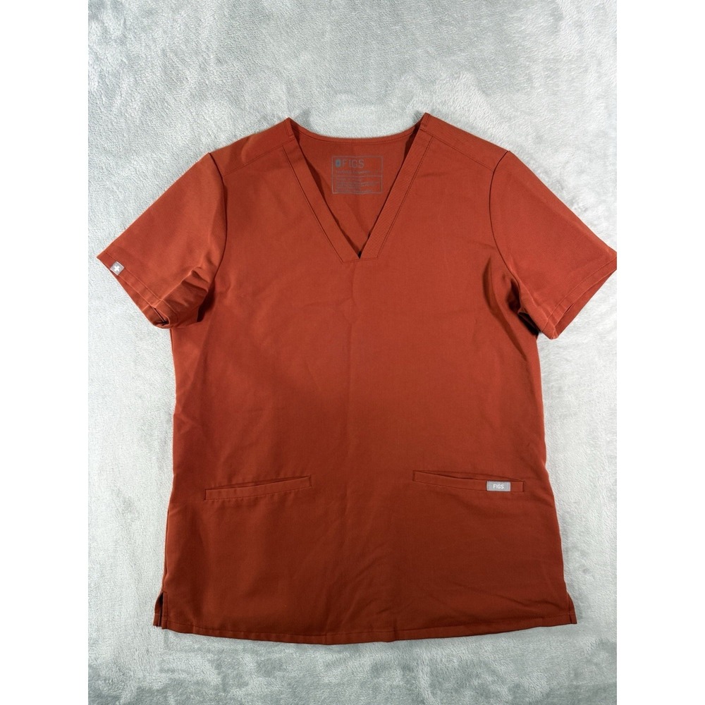 Figs Scrub Shirt Womens Small Orange Casma Three Pocket Short‎ Sleeve Top